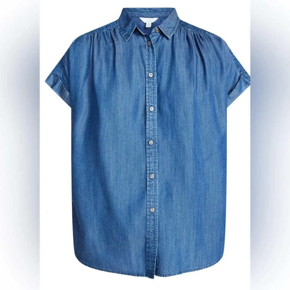 NWT Time and Tru Blue Denim Button-Down Shirt short sleeves - Picture 6 of 10